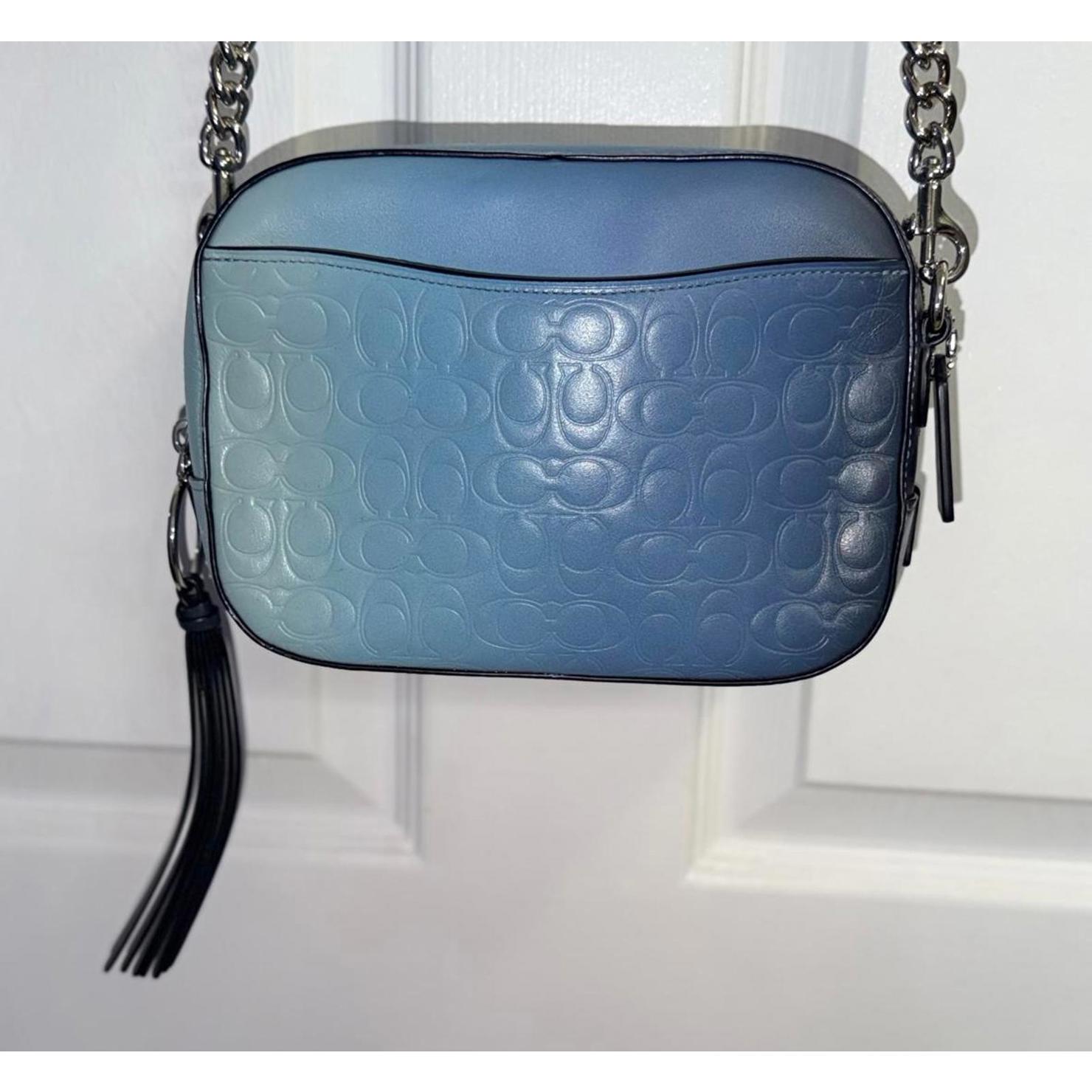 Coach Blue Signature Embossed Leather Crossbody With Tassel
